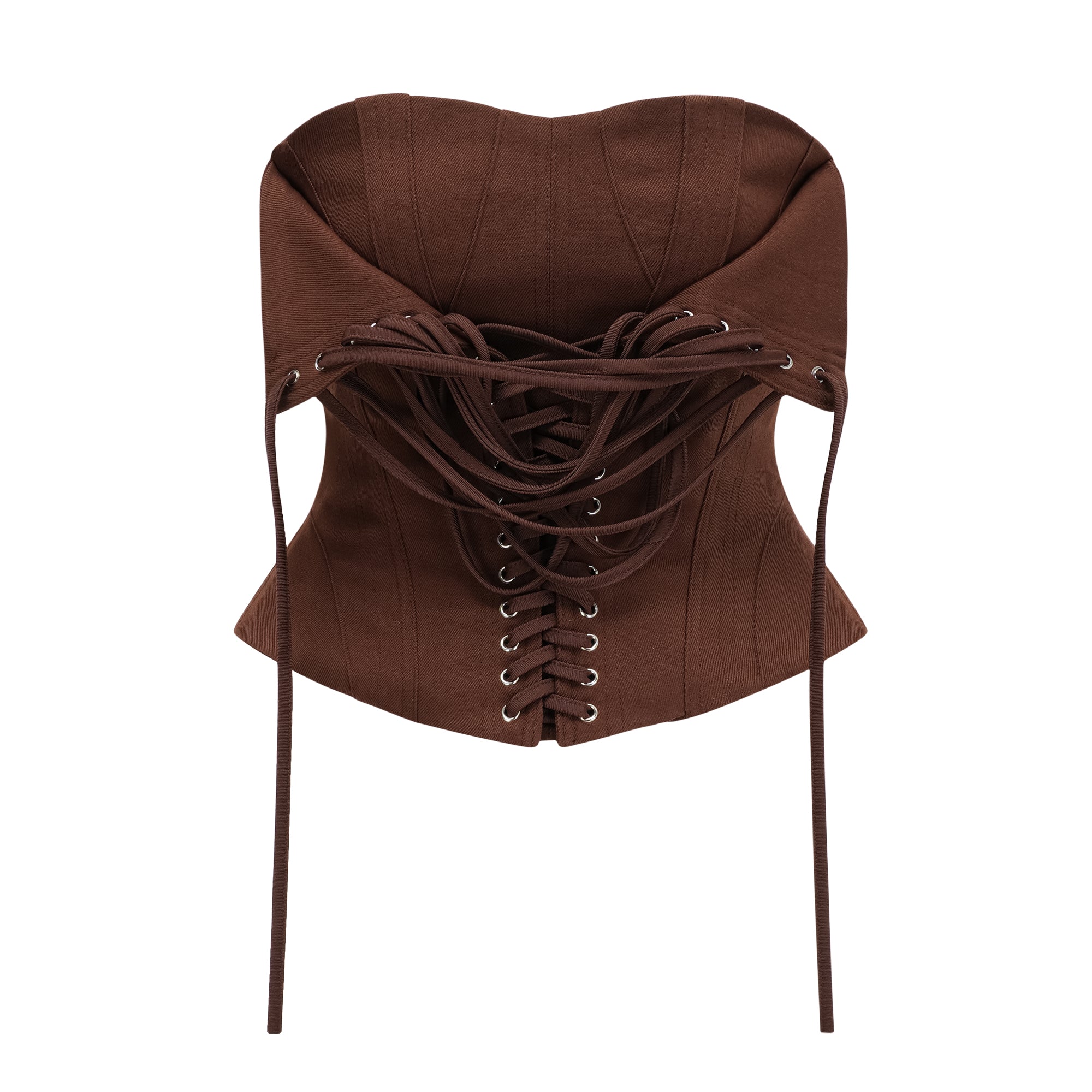 Strapless Wrap Lace-Up Back Brown Corset Top poava