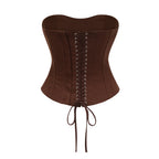 Strapless Wrap Lace-Up Back Brown Corset Top poava