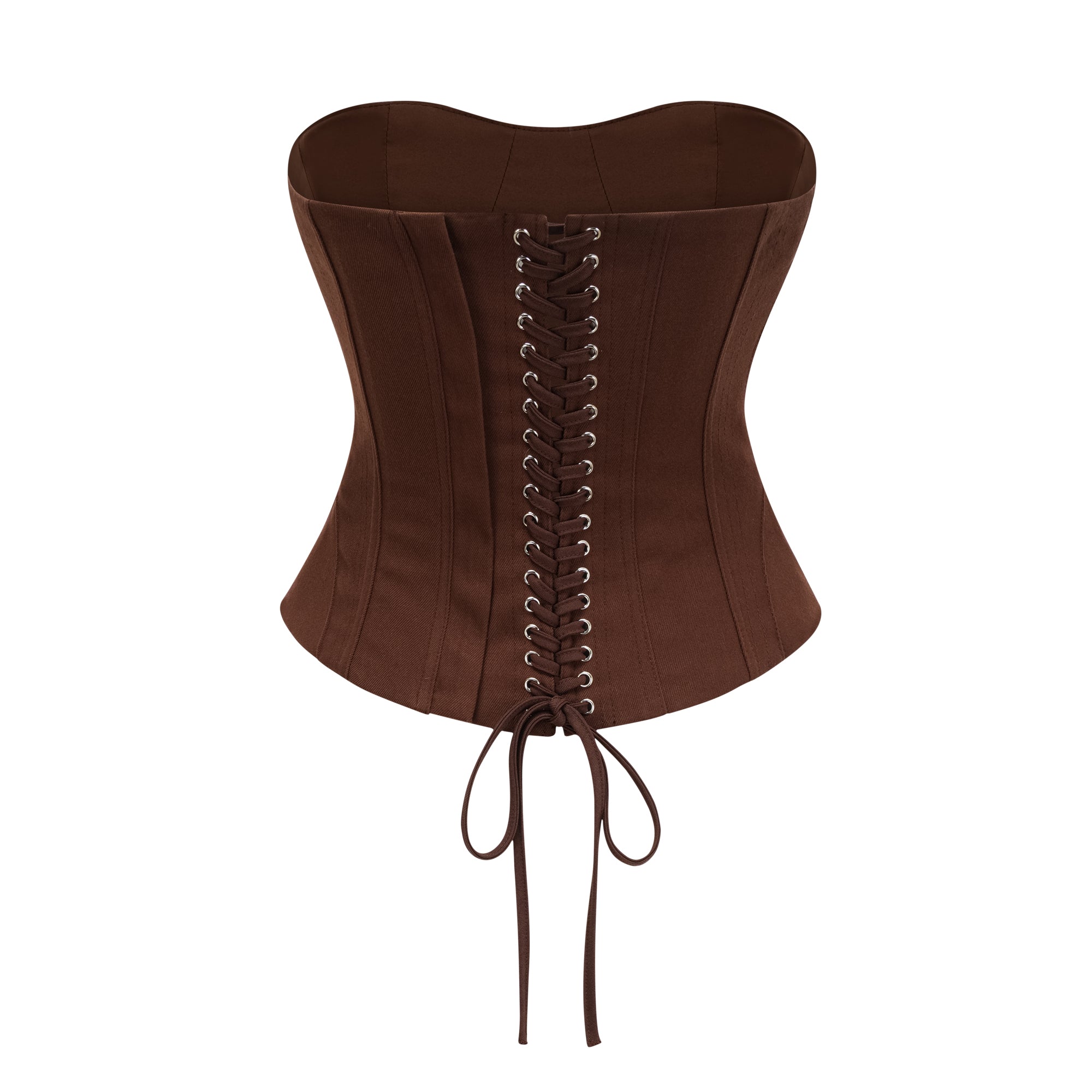 Strapless Wrap Lace-Up Back Brown Corset Top poava