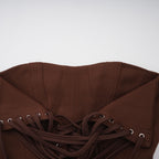 Strapless Wrap Lace-Up Back Brown Corset Top poava