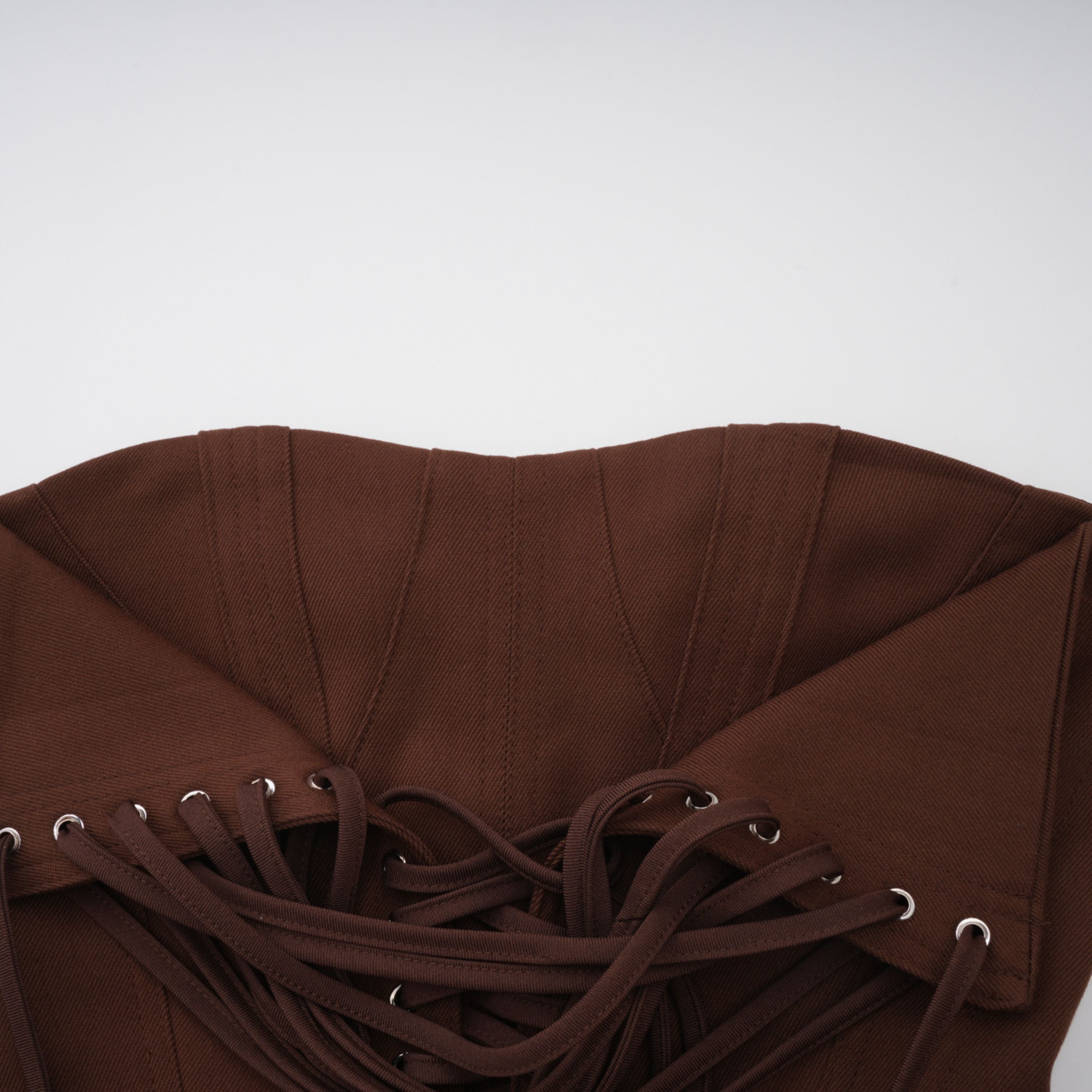 Strapless Wrap Lace-Up Back Brown Corset Top poava