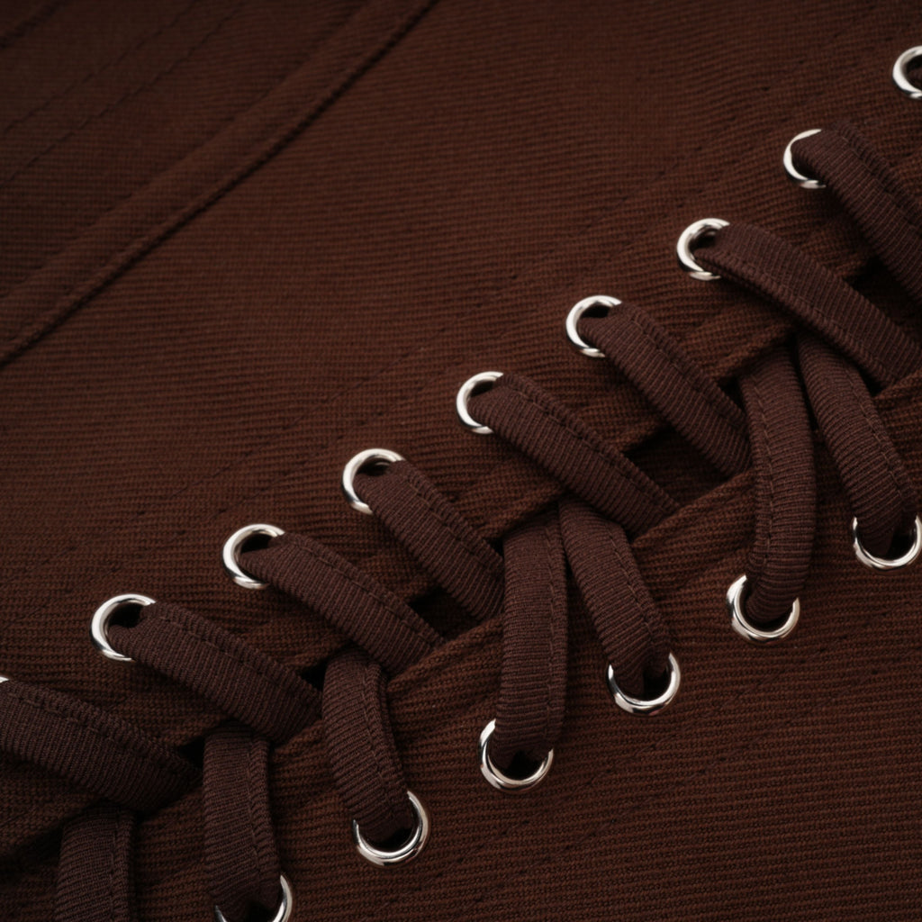 Strapless Wrap Lace-Up Back Brown Corset Top poava