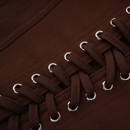 Strapless Wrap Lace-Up Back Brown Corset Top poava