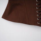 Strapless Wrap Lace-Up Back Brown Corset Top poava