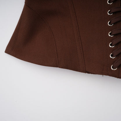 Strapless Wrap Lace-Up Back Brown Corset Top poava