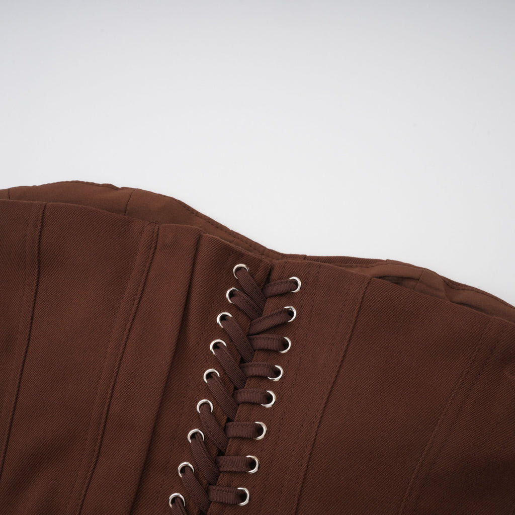 Strapless Wrap Lace-Up Back Brown Corset Top poava