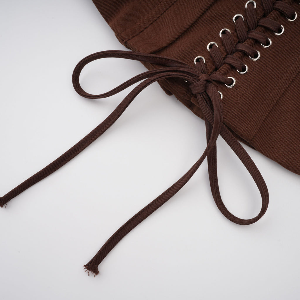 Strapless Wrap Lace-Up Back Brown Corset Top poava