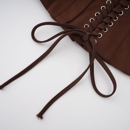 Strapless Wrap Lace-Up Back Brown Corset Top poava