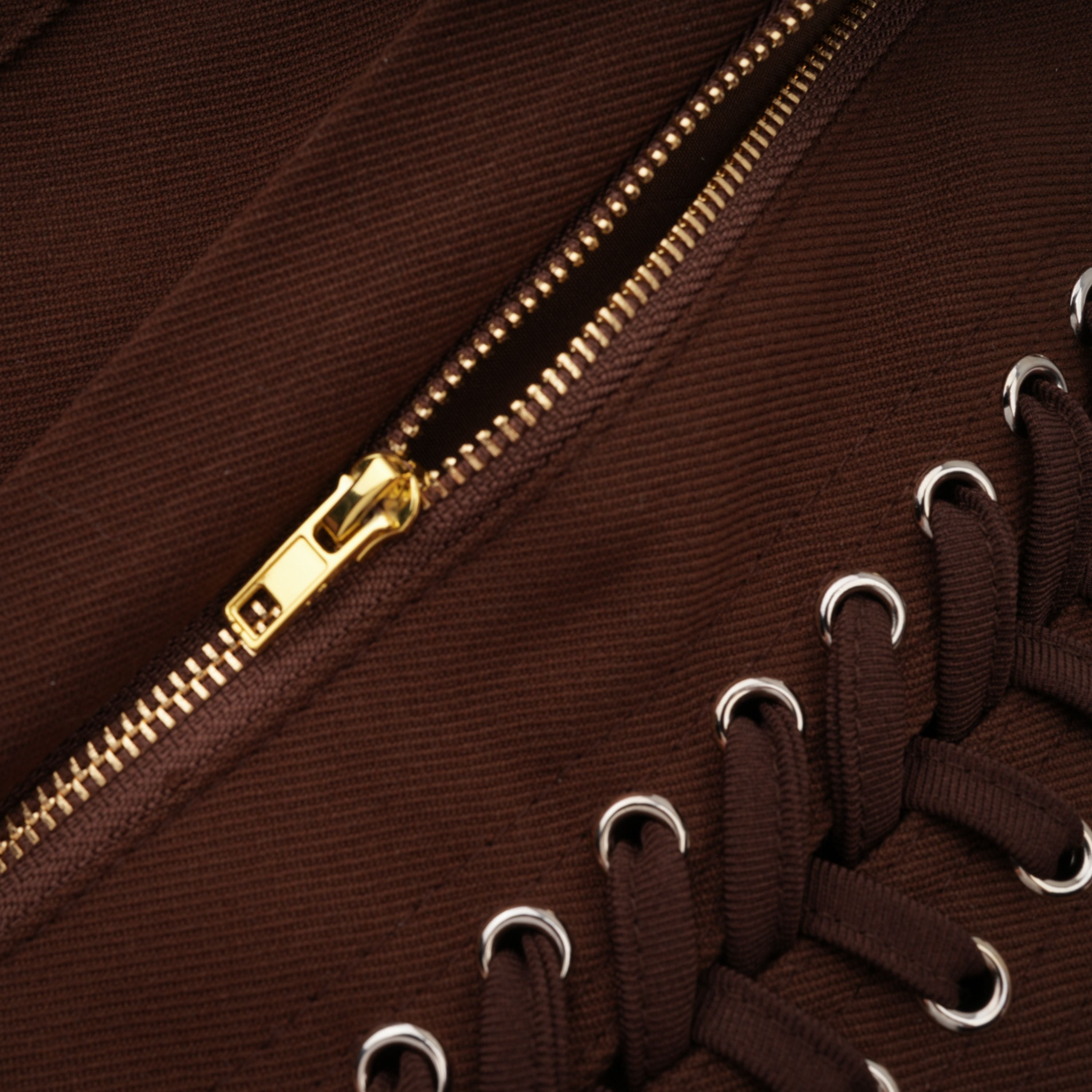 Strapless Wrap Lace-Up Back Brown Corset Top poava