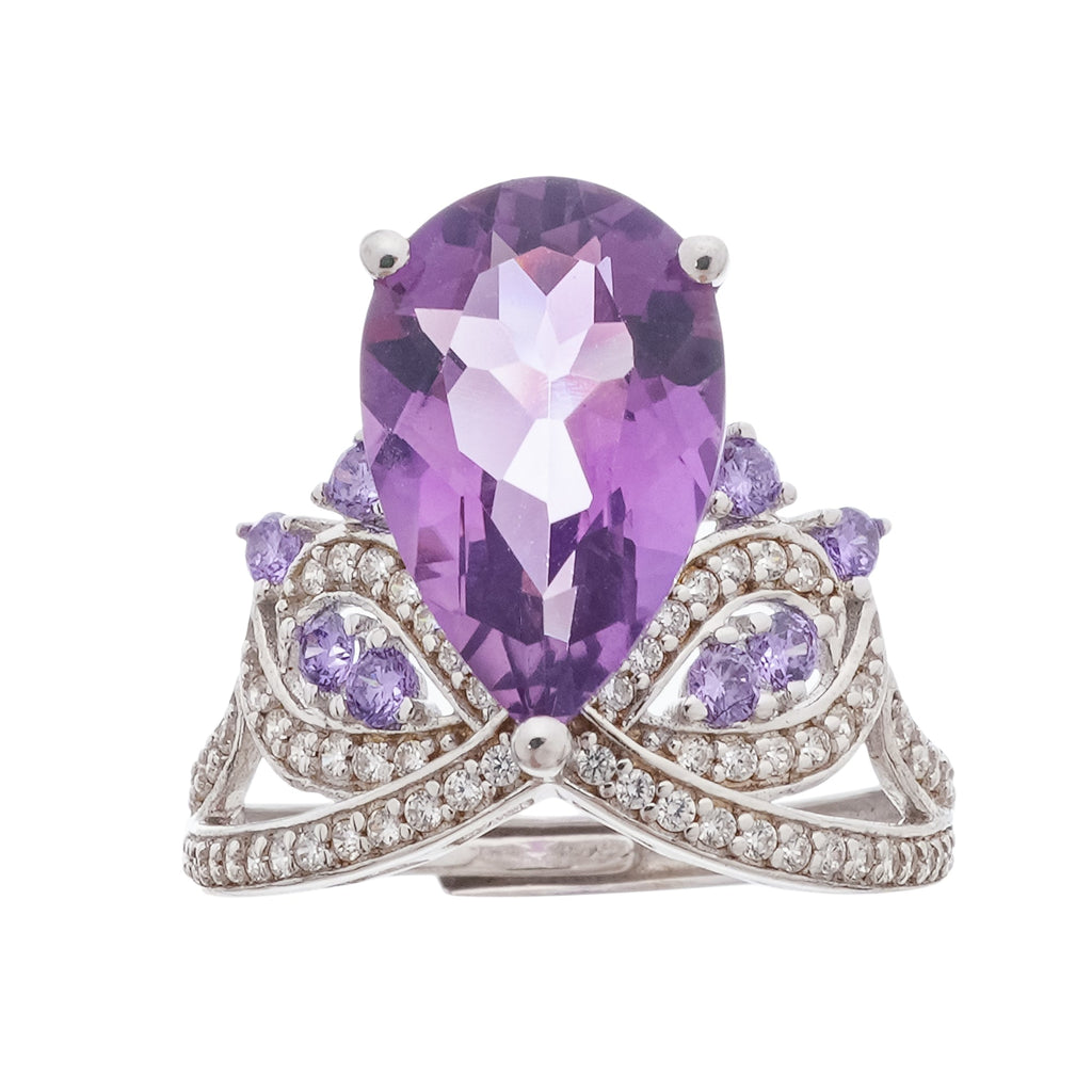 Eléonore Purple Pear Cut Gemstone Sterling Silver Adjustable Ring Avalabel