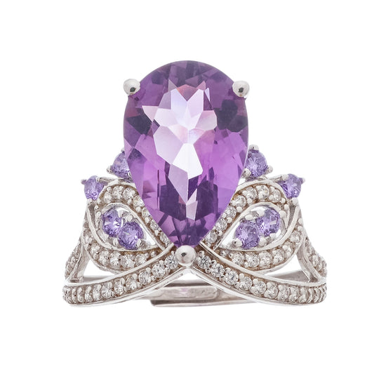 Eléonore Purple Pear Cut Gemstone Sterling Silver Adjustable Ring