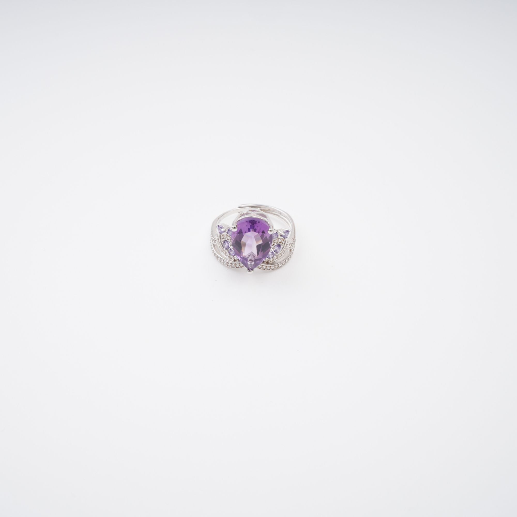 Eléonore Purple Pear Cut Gemstone Sterling Silver Adjustable Ring Avalabel