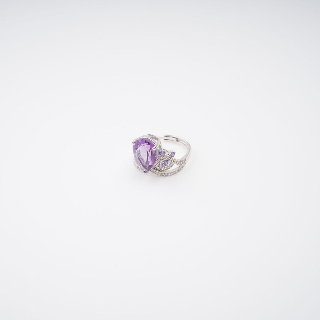Eléonore Purple Pear Cut Gemstone Sterling Silver Adjustable Ring Avalabel