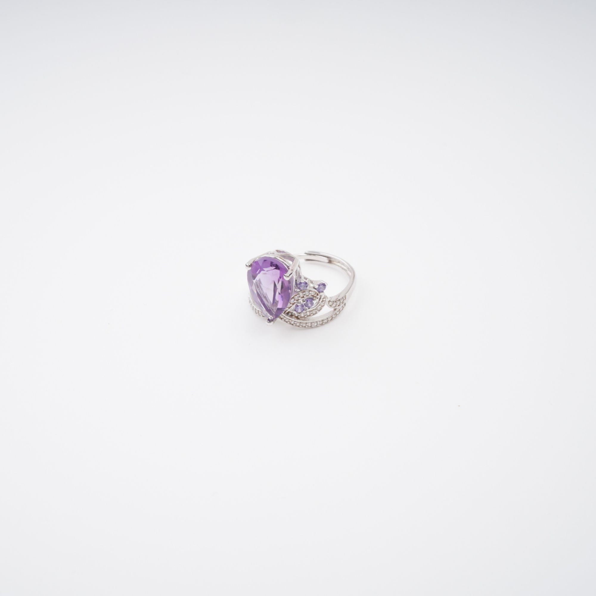 Eléonore Purple Pear Cut Gemstone Sterling Silver Adjustable Ring Avalabel