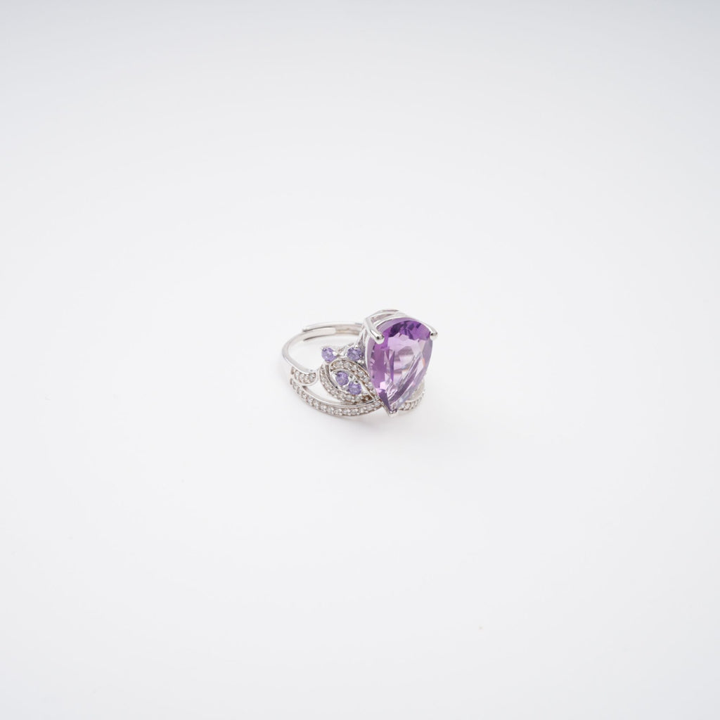 Eléonore Purple Pear Cut Gemstone Sterling Silver Adjustable Ring Avalabel