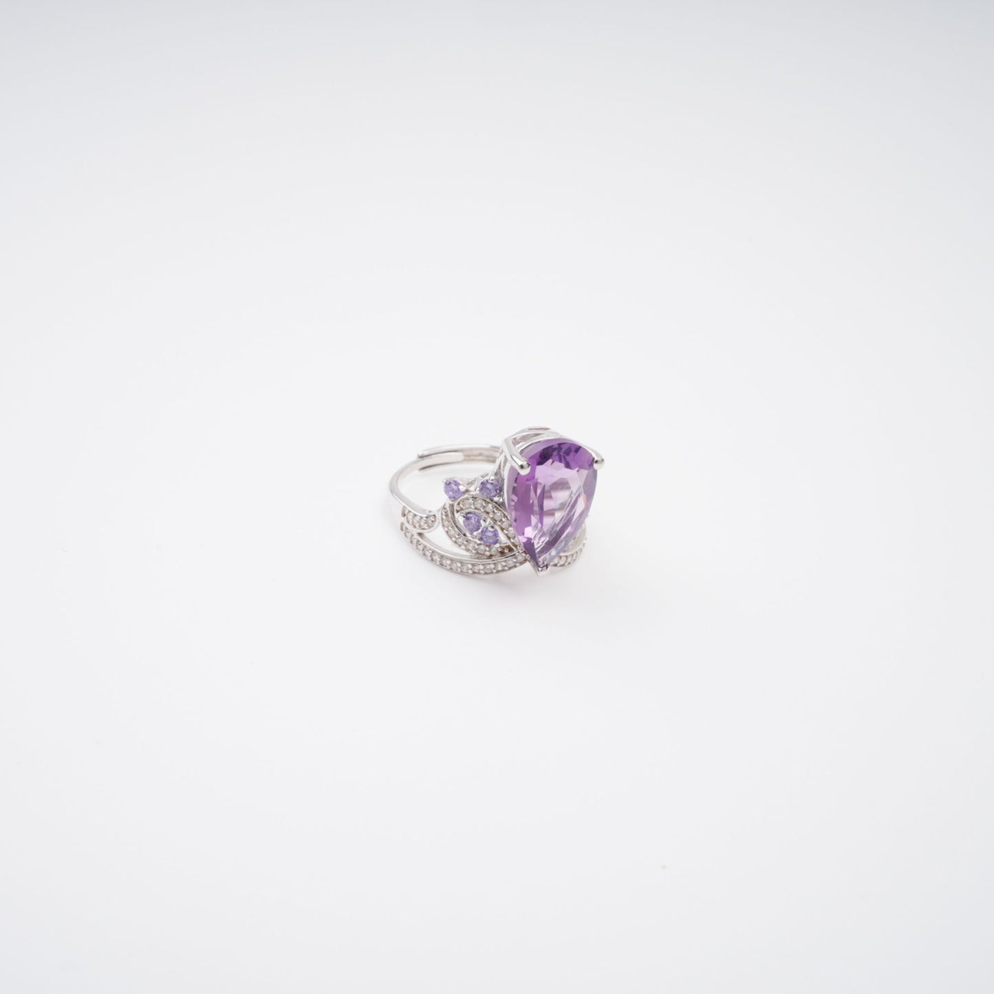 Eléonore Purple Pear Cut Gemstone Sterling Silver Adjustable Ring Avalabel