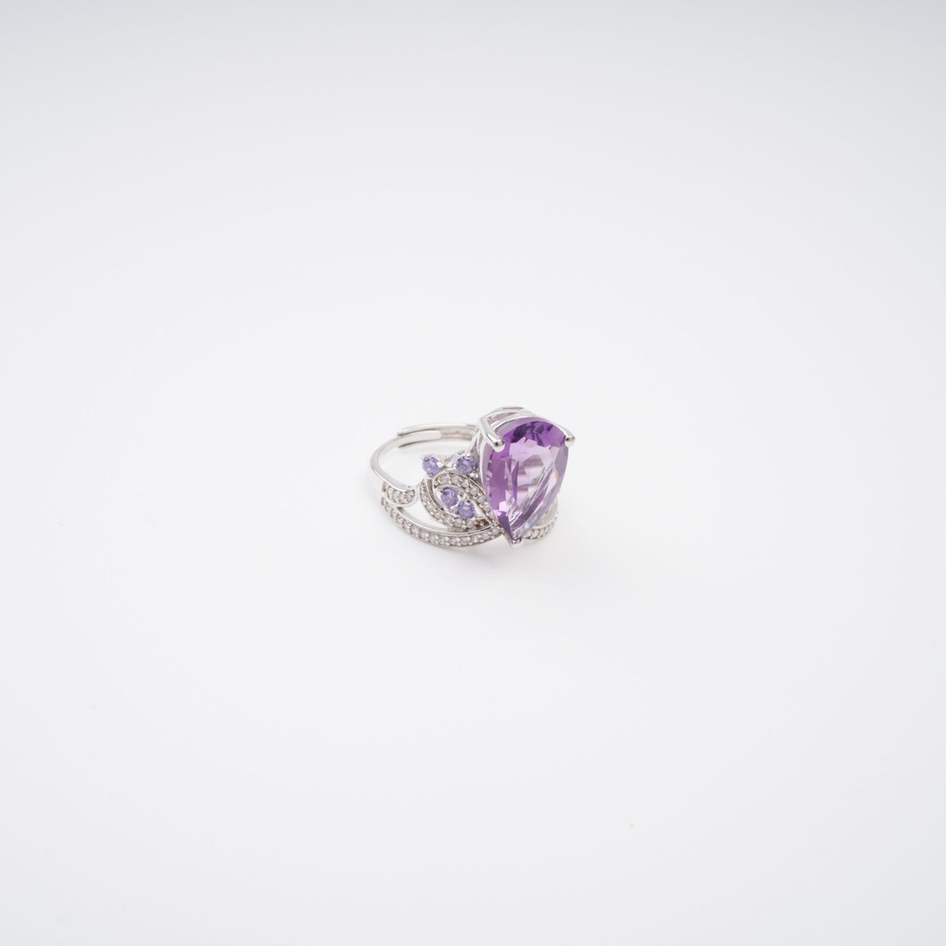 Eléonore Purple Pear Cut Gemstone Sterling Silver Adjustable Ring Avalabel