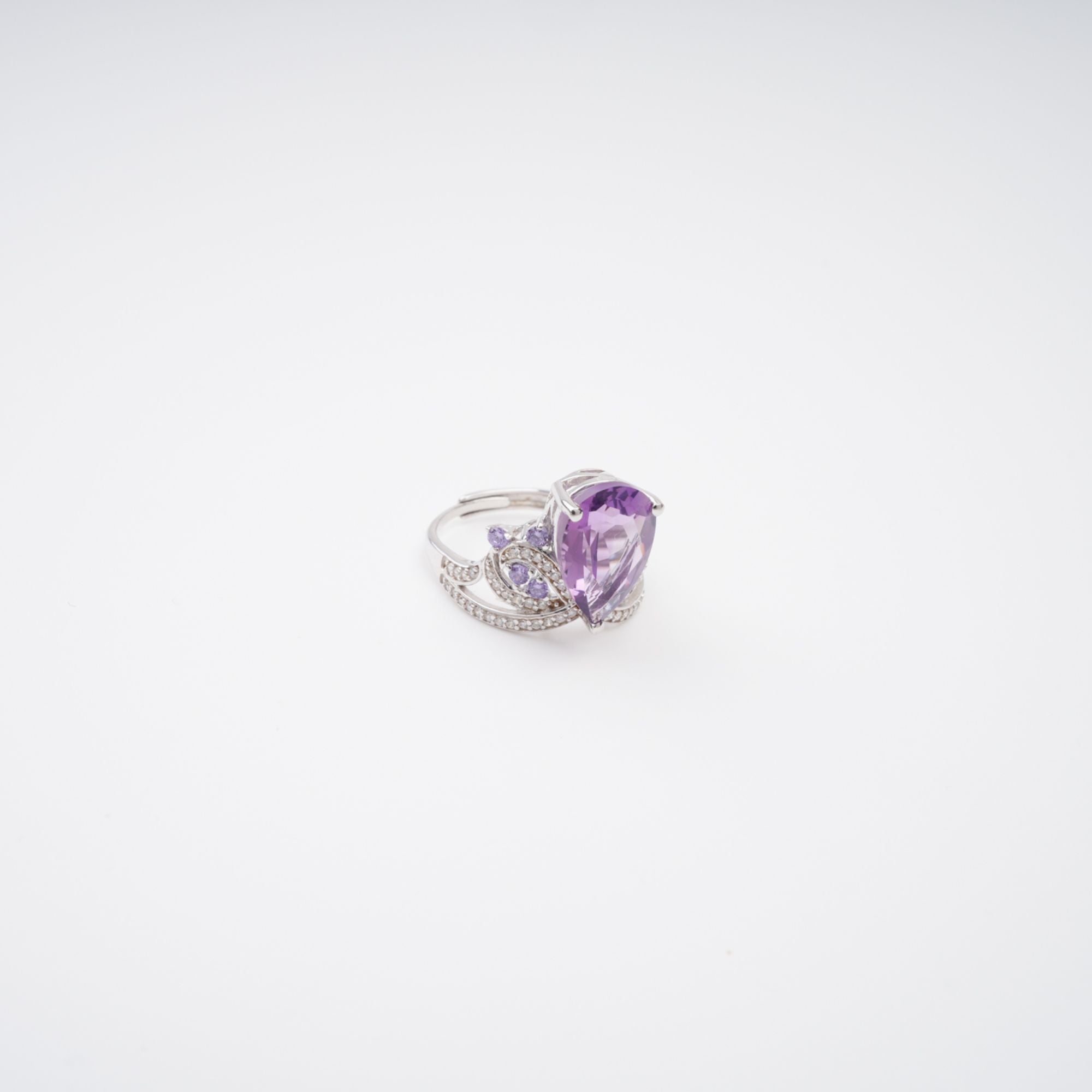 Eléonore Purple Pear Cut Gemstone Sterling Silver Adjustable Ring Avalabel
