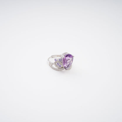 Eléonore Purple Pear Cut Gemstone Sterling Silver Adjustable Ring Avalabel
