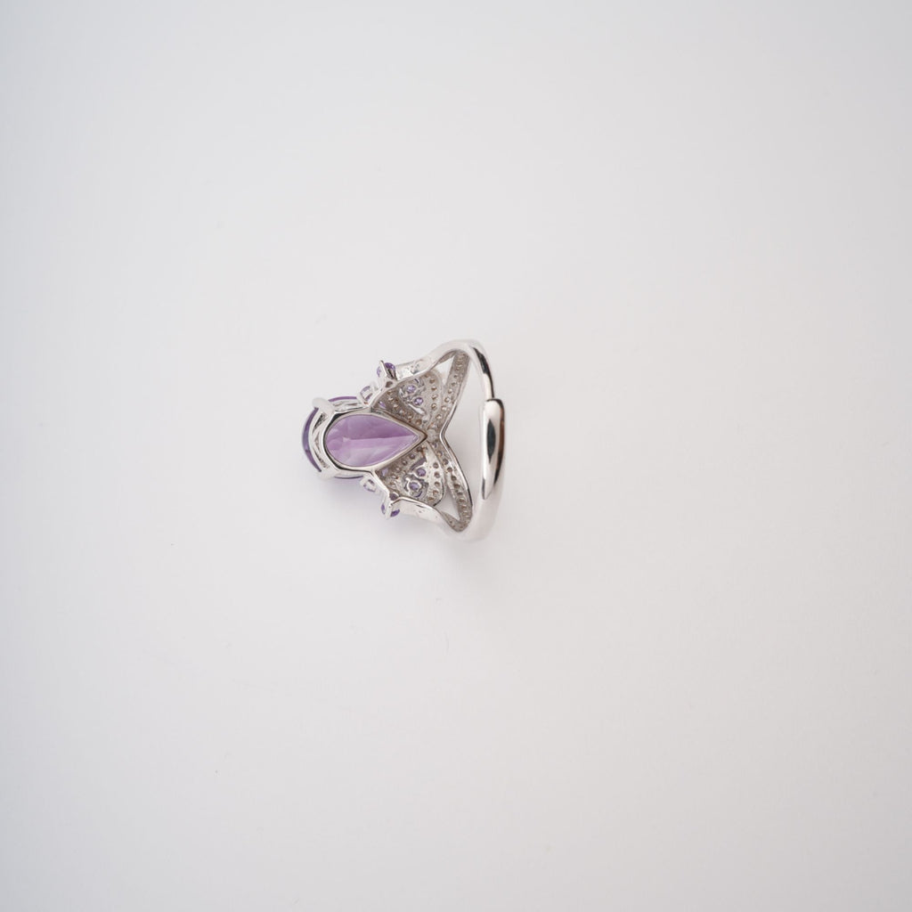 Eléonore Purple Pear Cut Gemstone Sterling Silver Adjustable Ring Avalabel