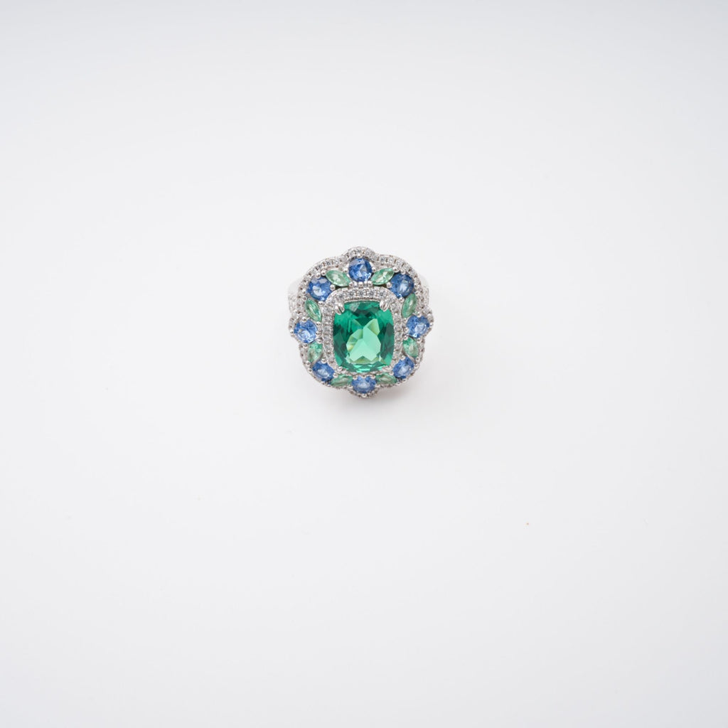 Clémence Green Emerald Cut Gemstone Sterling Silver Ring Avalabel