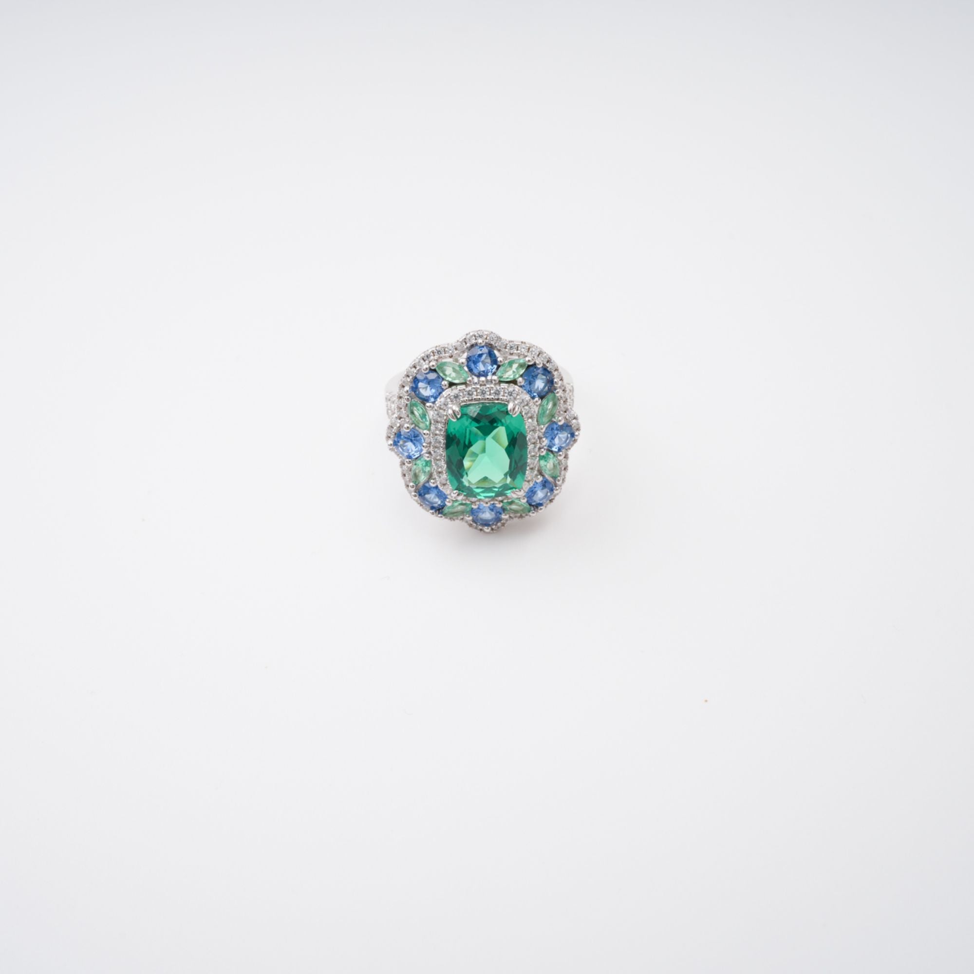 Clémence Green Emerald Cut Gemstone Sterling Silver Ring Avalabel
