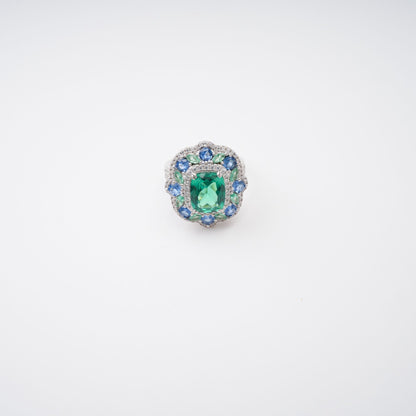 Clémence Green Emerald Cut Gemstone Sterling Silver Ring Avalabel