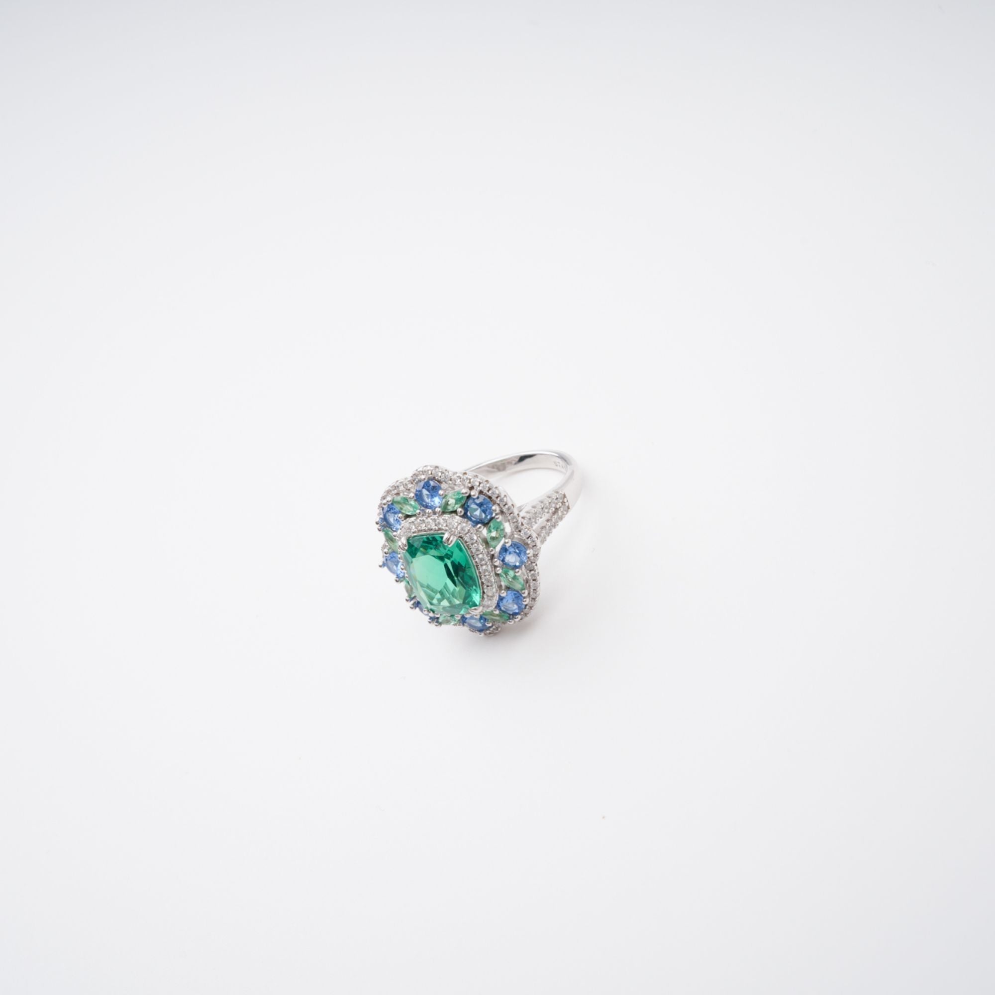 Clémence Green Emerald Cut Gemstone Sterling Silver Ring Avalabel