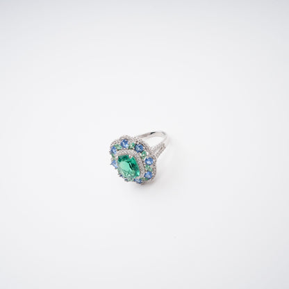 Clémence Green Emerald Cut Gemstone Sterling Silver Ring Avalabel