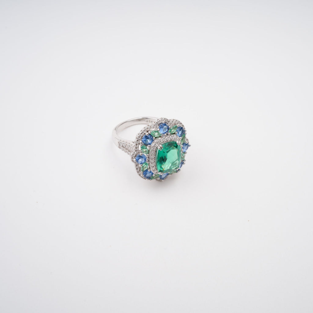 Clémence Green Emerald Cut Gemstone Sterling Silver Ring Avalabel
