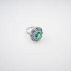 Clémence Green Emerald Cut Gemstone Sterling Silver Ring Avalabel