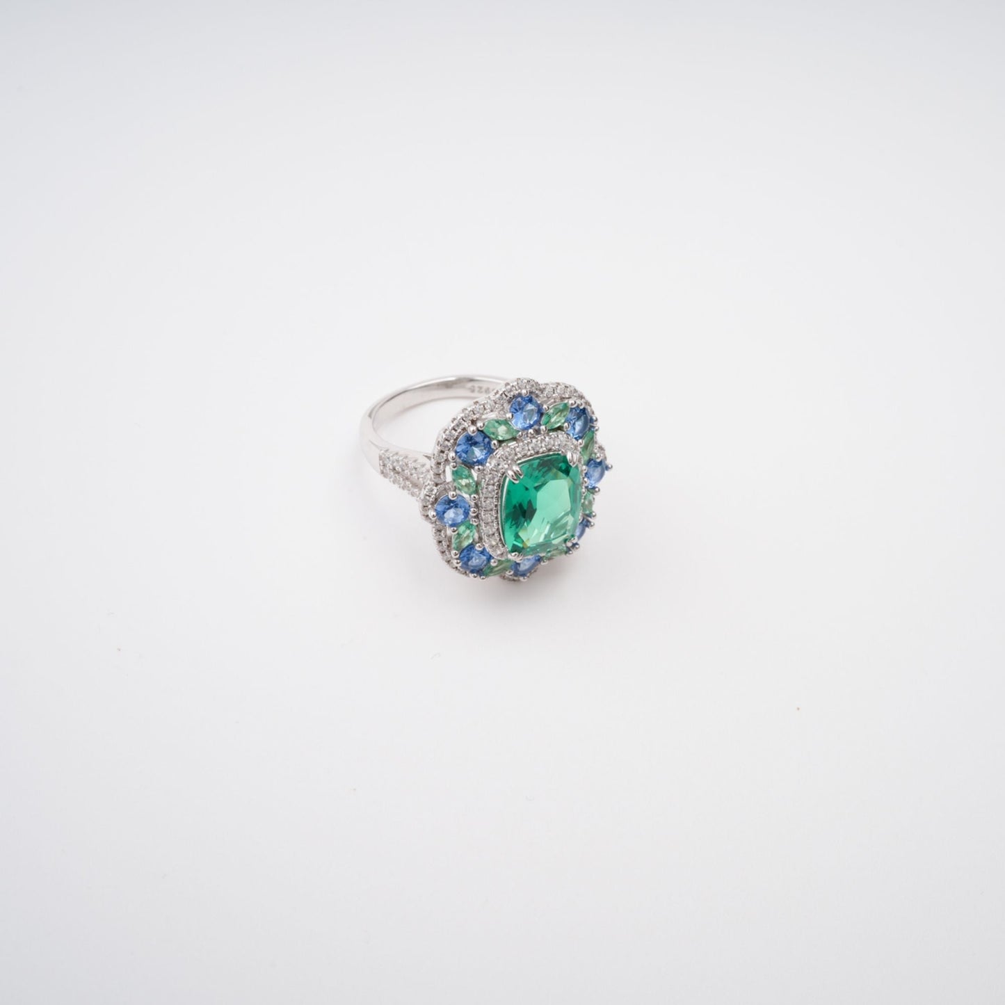 Clémence Green Emerald Cut Gemstone Sterling Silver Ring Avalabel