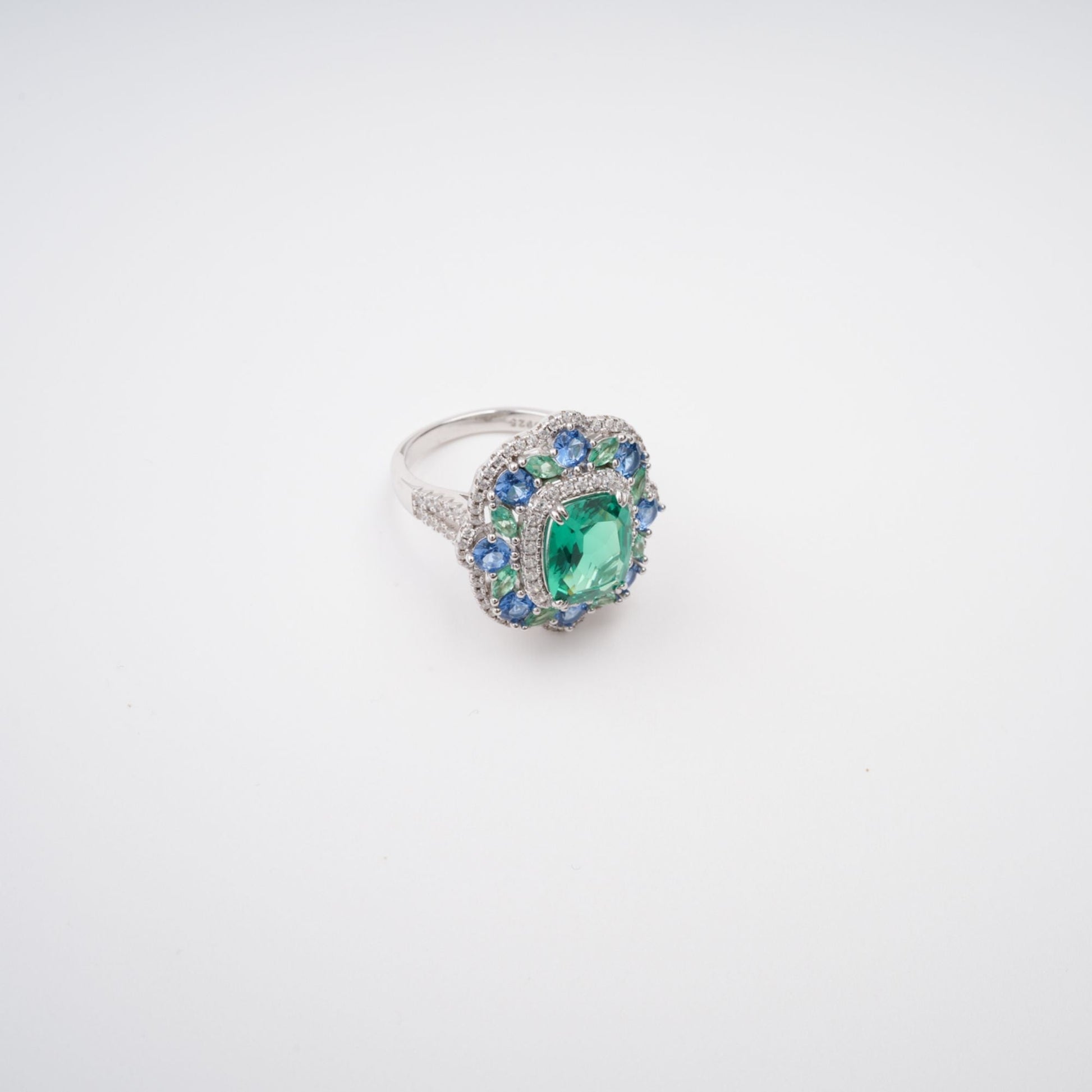Clémence Green Emerald Cut Gemstone Sterling Silver Ring Avalabel