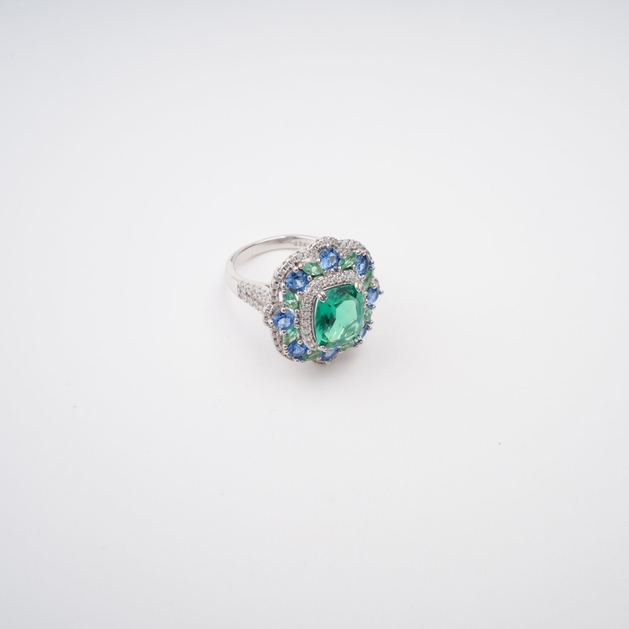 Clémence Green Emerald Cut Gemstone Sterling Silver Ring Avalabel