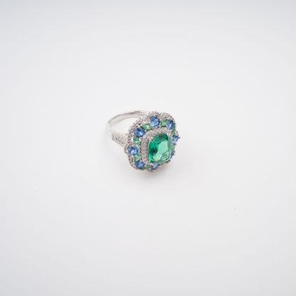 Clémence Green Emerald Cut Gemstone Sterling Silver Ring Avalabel