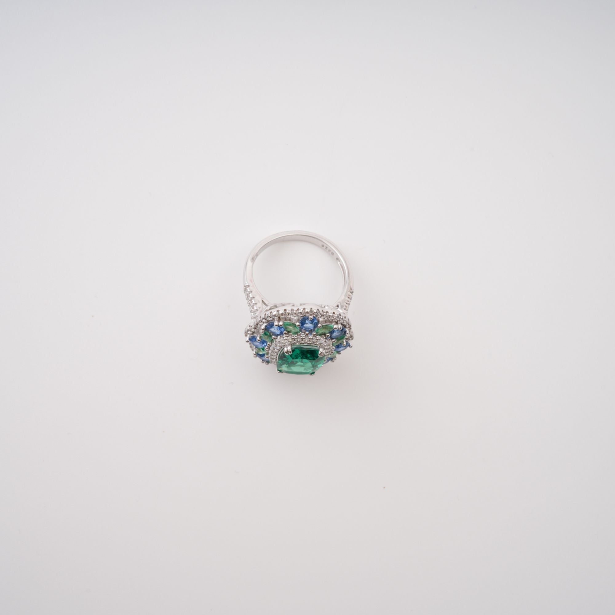 Clémence Green Emerald Cut Gemstone Sterling Silver Ring Avalabel