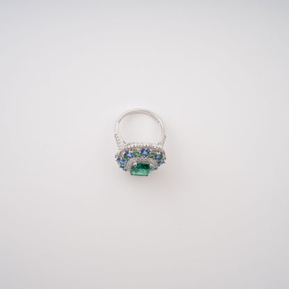 Clémence Green Emerald Cut Gemstone Sterling Silver Ring Avalabel