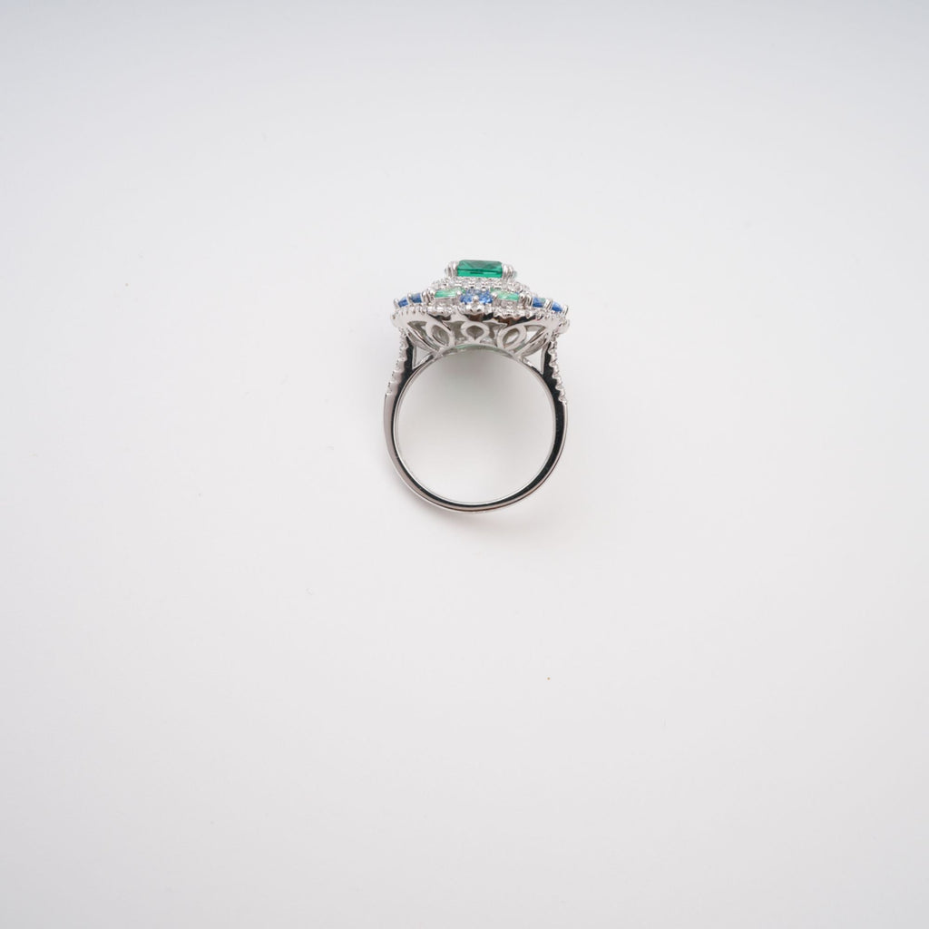 Clémence Green Emerald Cut Gemstone Sterling Silver Ring Avalabel