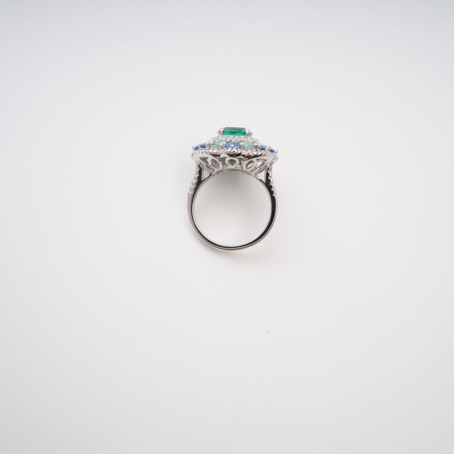 Clémence Green Emerald Cut Gemstone Sterling Silver Ring Avalabel