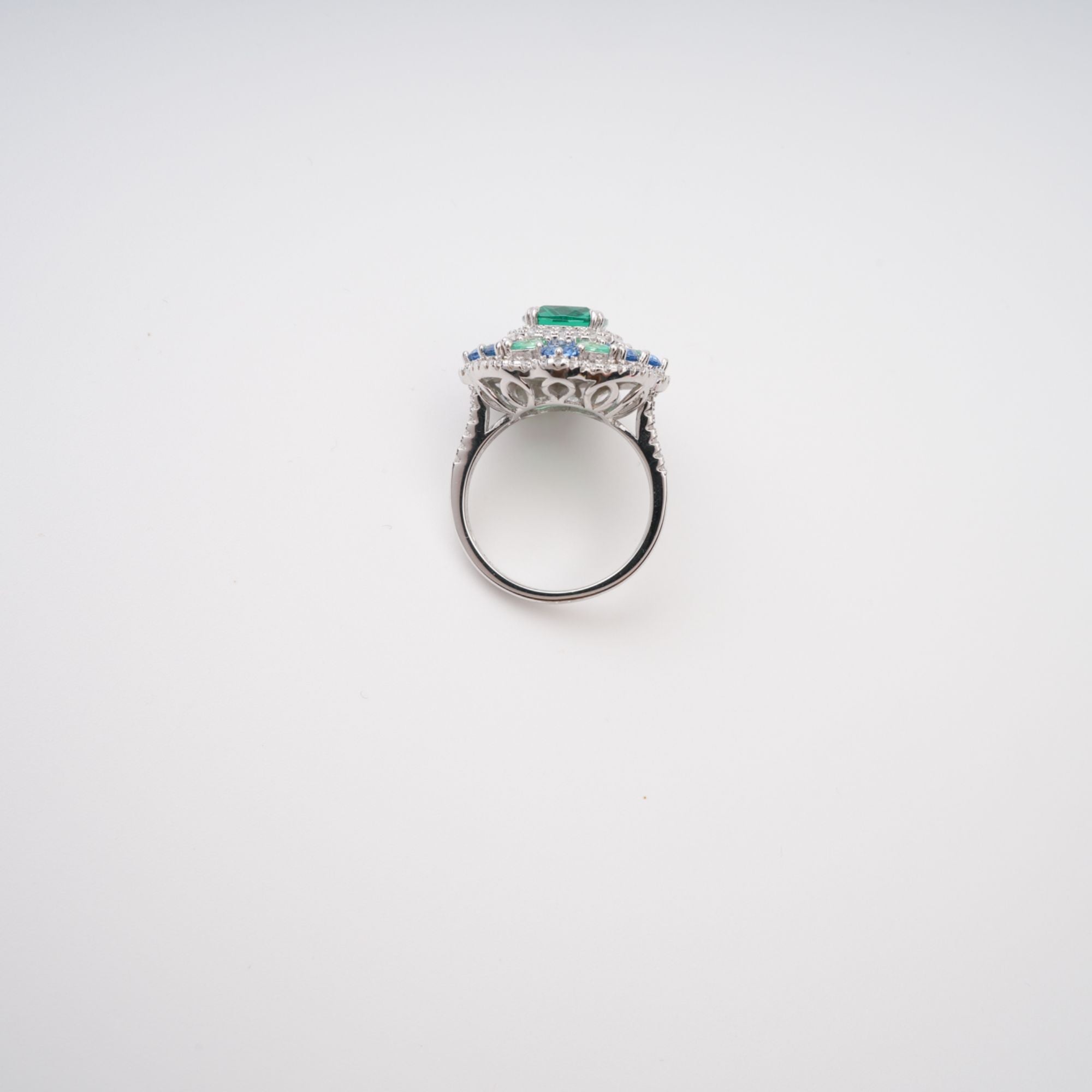 Clémence Green Emerald Cut Gemstone Sterling Silver Ring Avalabel