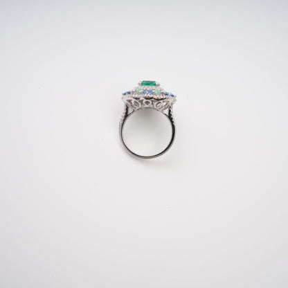 Clémence Green Emerald Cut Gemstone Sterling Silver Ring Avalabel