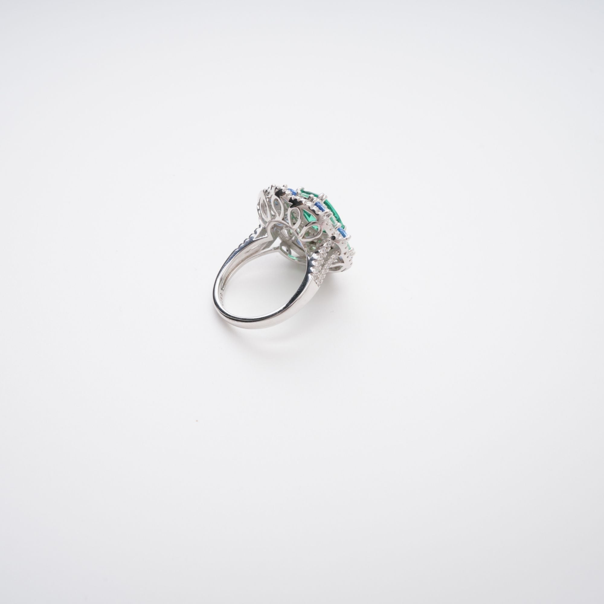 Clémence Green Emerald Cut Gemstone Sterling Silver Ring Avalabel