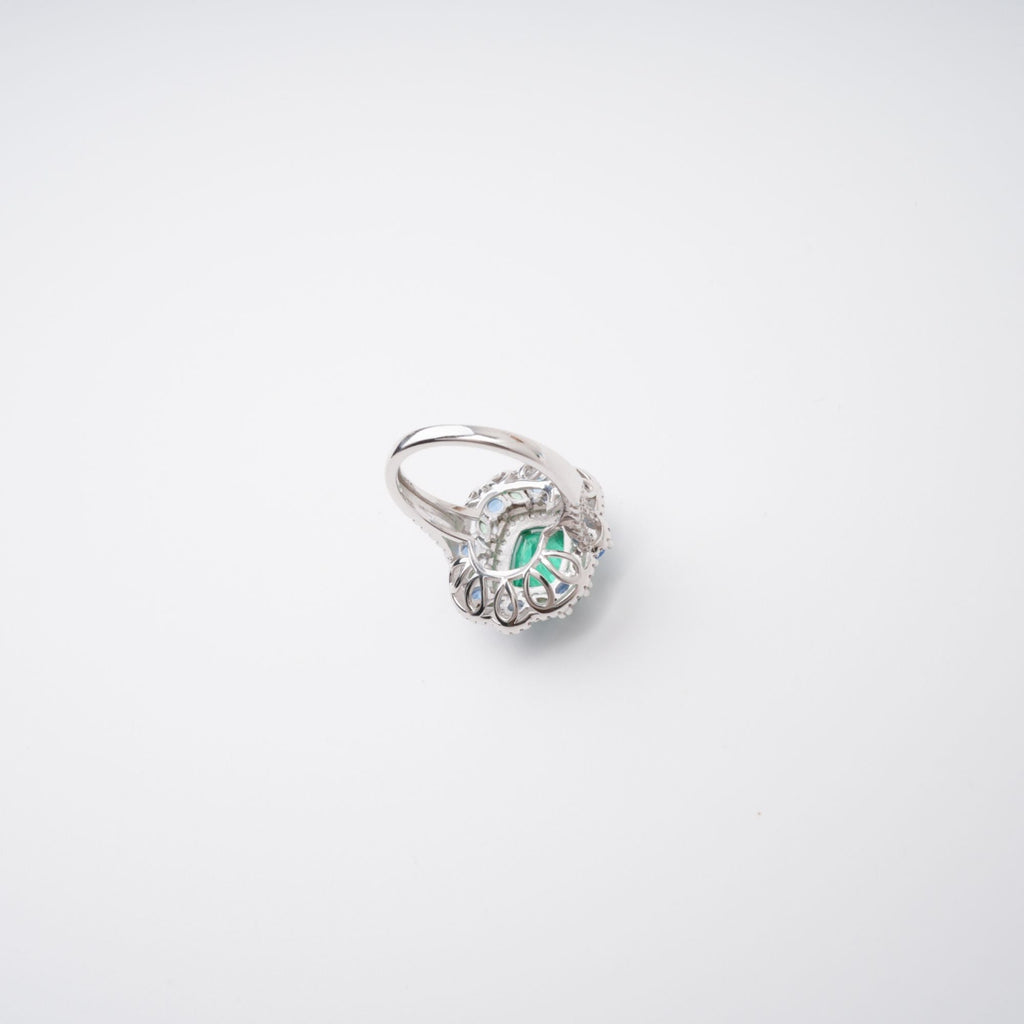 Clémence Green Emerald Cut Gemstone Sterling Silver Ring Avalabel
