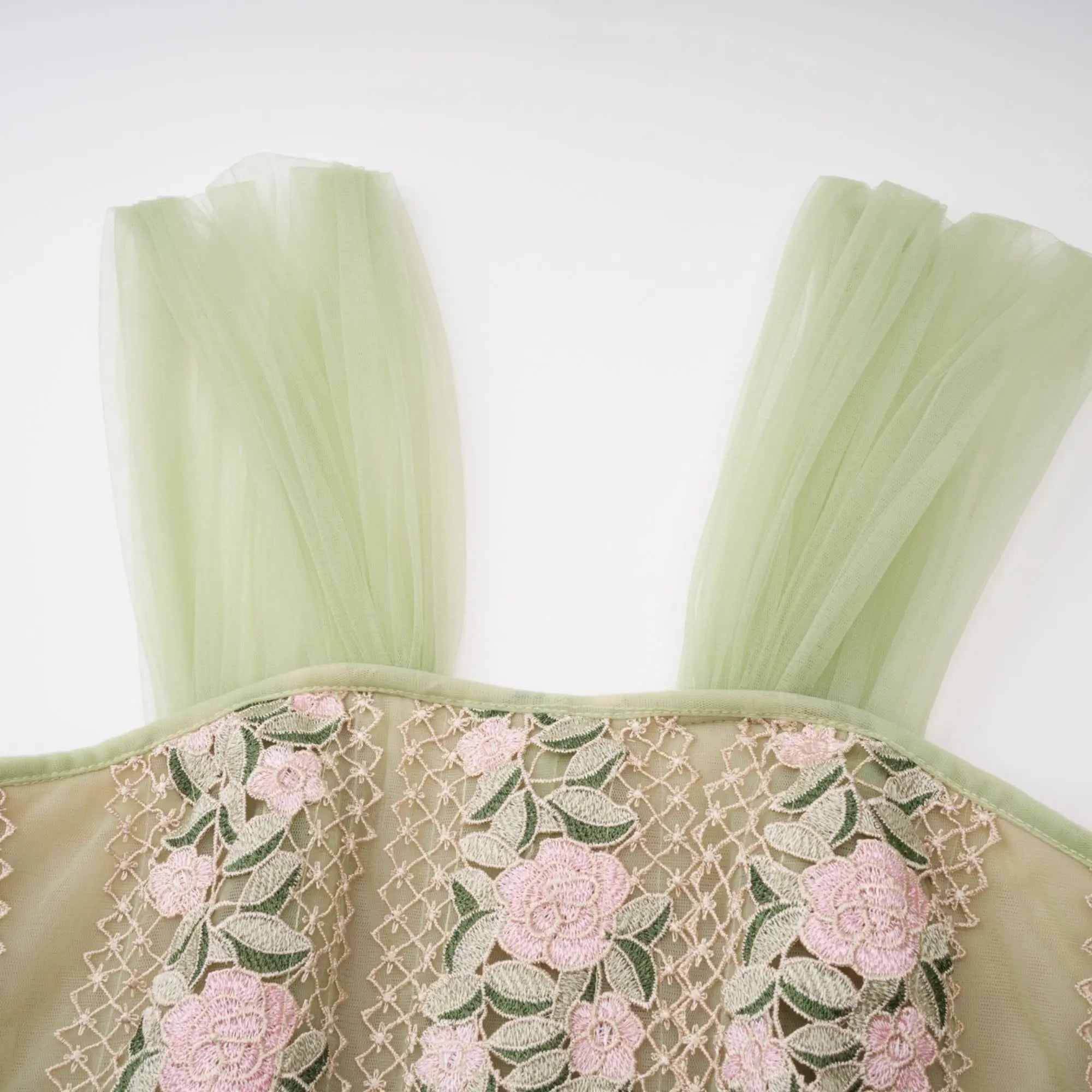 octavia Tulle Panel Floral Midi Dress in green Avalabel