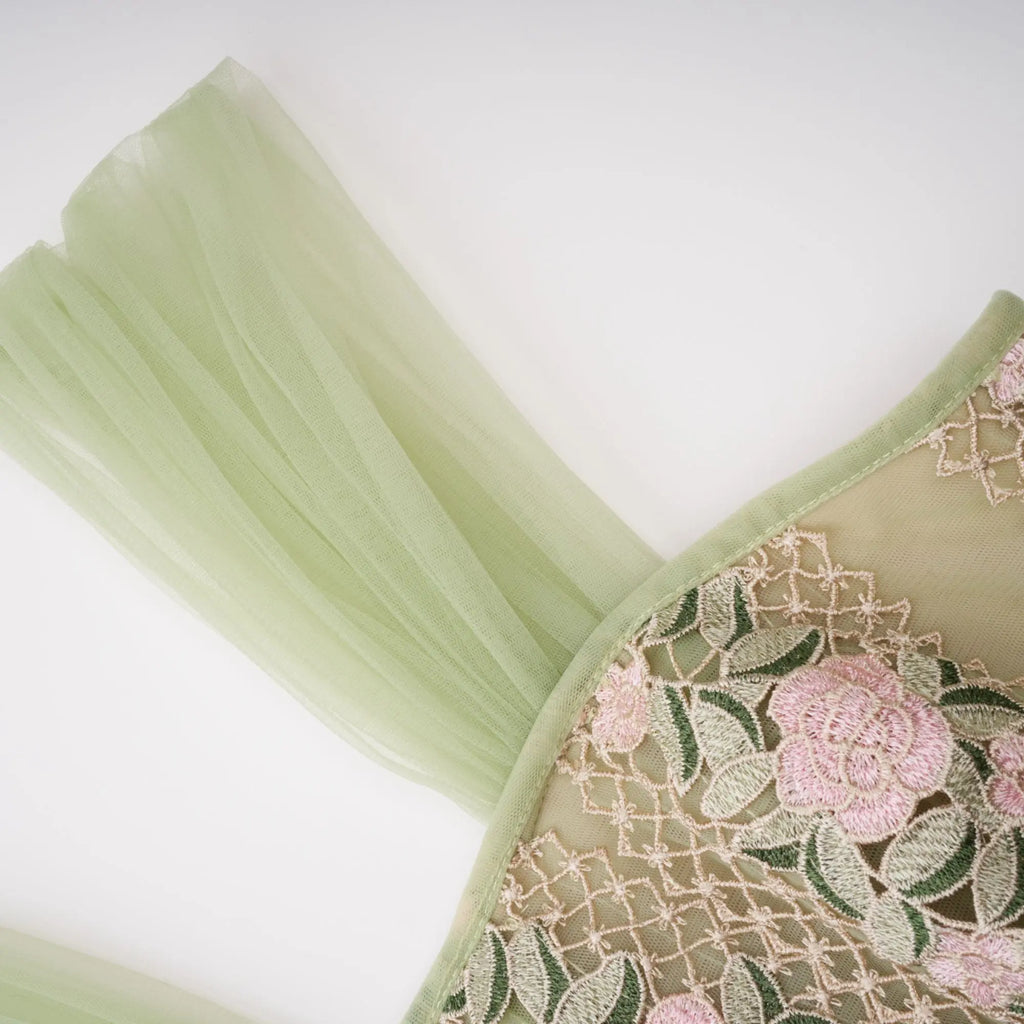 octavia Tulle Panel Floral Midi Dress in green Avalabel