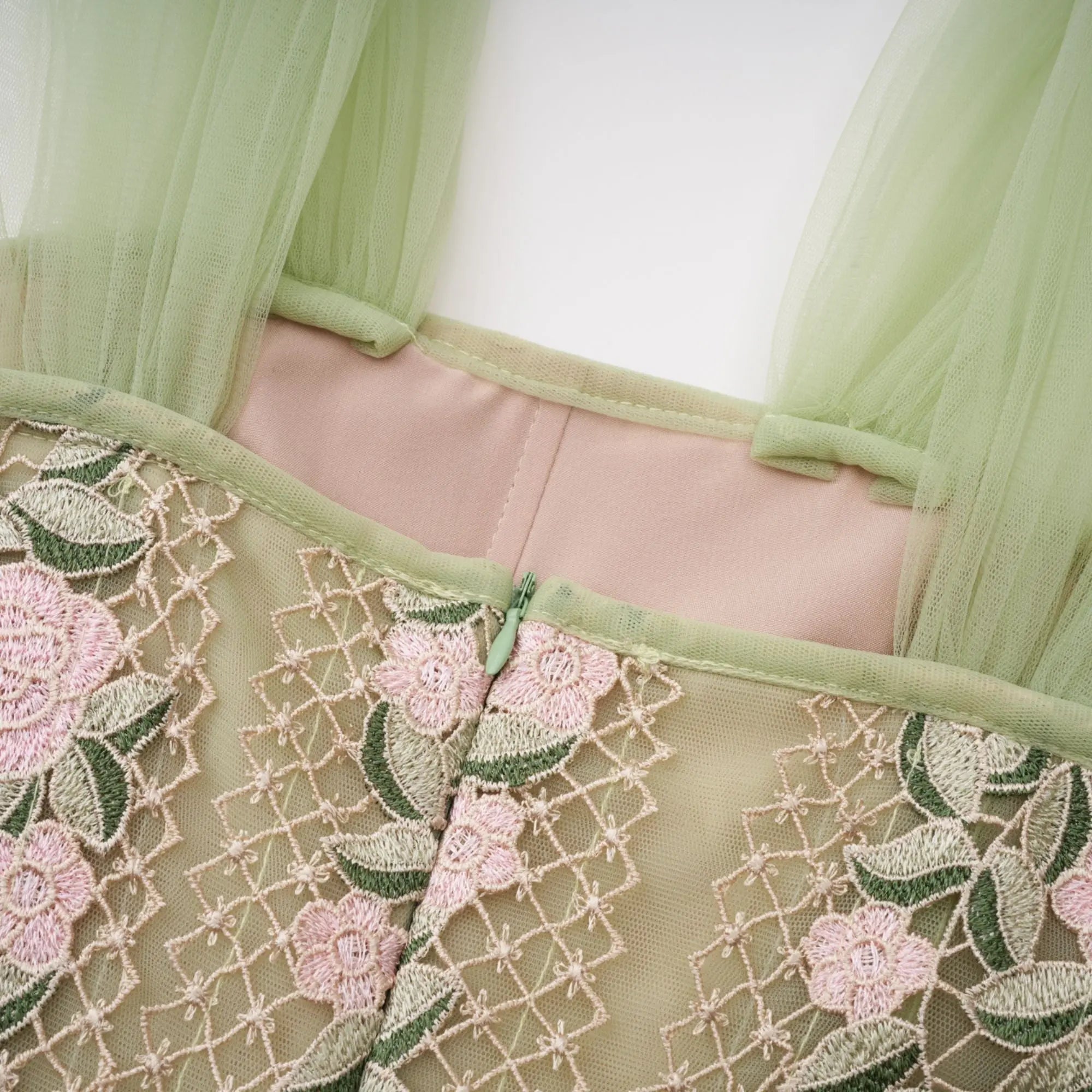 octavia Tulle Panel Floral Midi Dress in green Avalabel