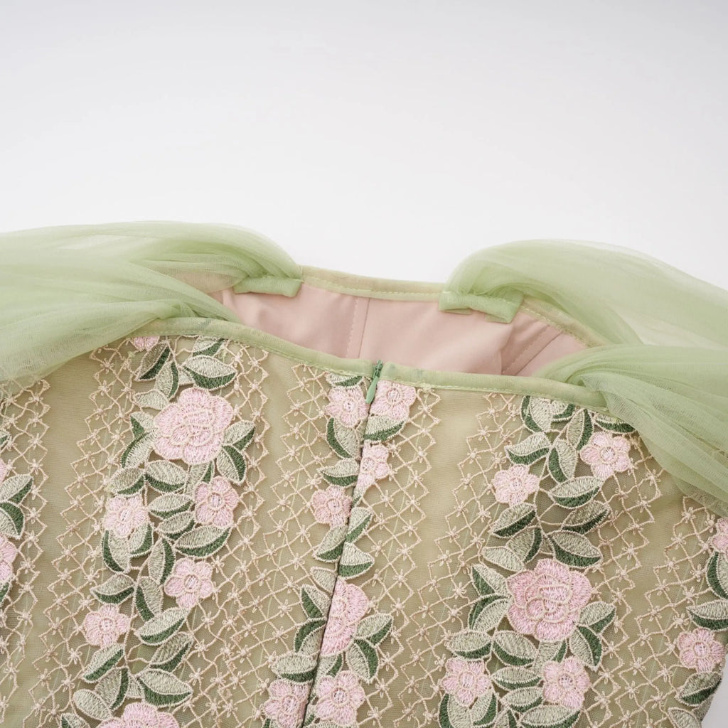 octavia Tulle Panel Floral Midi Dress in green Avalabel