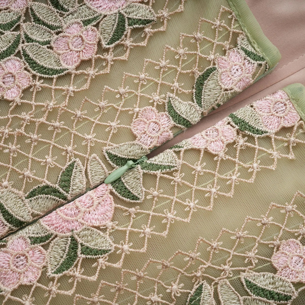 octavia Tulle Panel Floral Midi Dress in green Avalabel