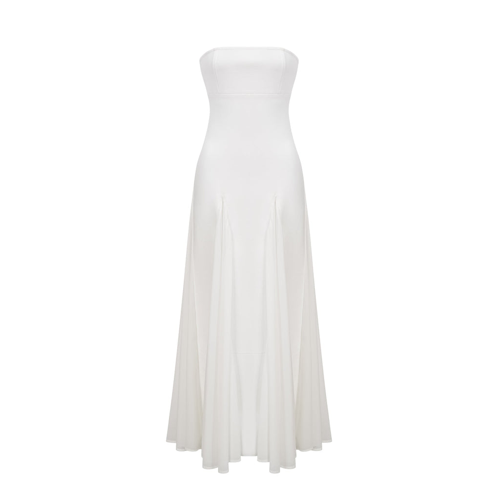 Nathalie White Tulle-Panelling Maxi Dress Avalabel