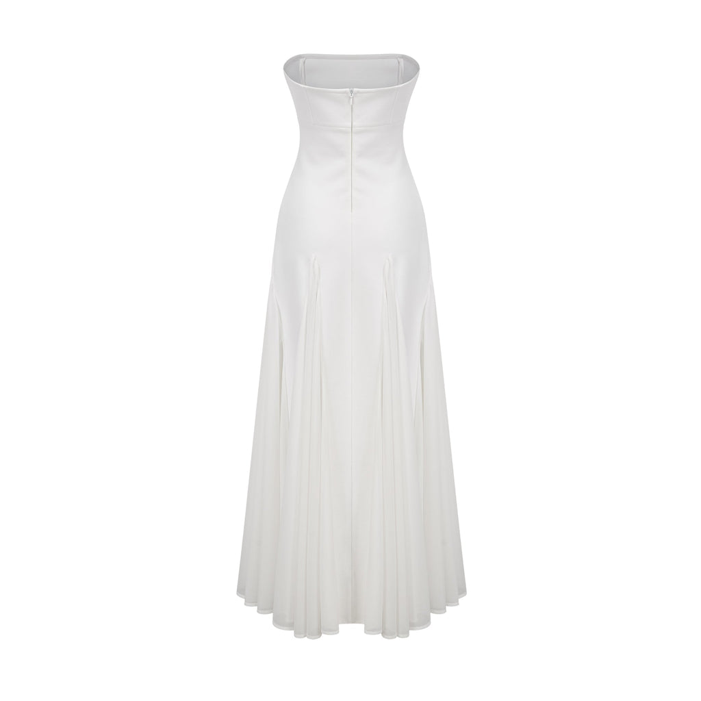 Nathalie White Tulle-Panelling Maxi Dress Avalabel